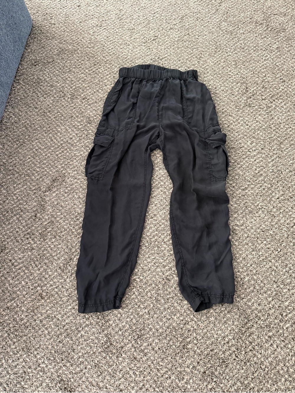Women's Black silk Cargo Pants with Elastic Waist